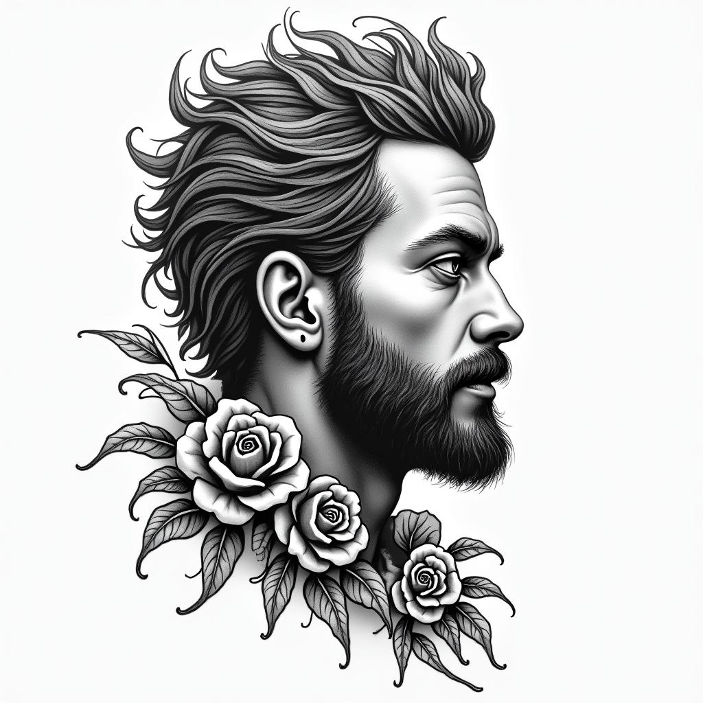 Leonin authentic tattoo style, incorporating traditional modifications, bold black outlines, solid color fills, featuring classic authentic elements