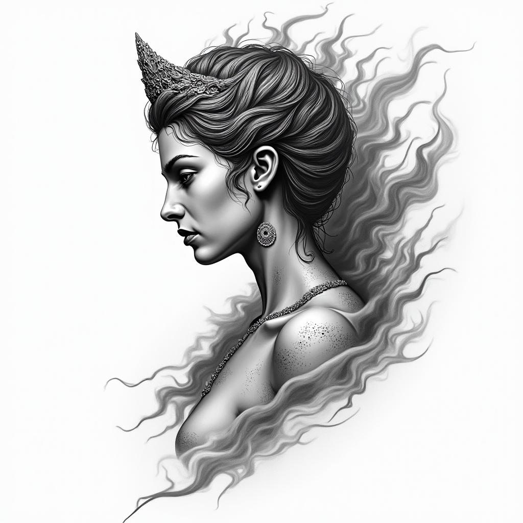 Athena, the goddess of war, firehigly detailed tattoo - Variation 28