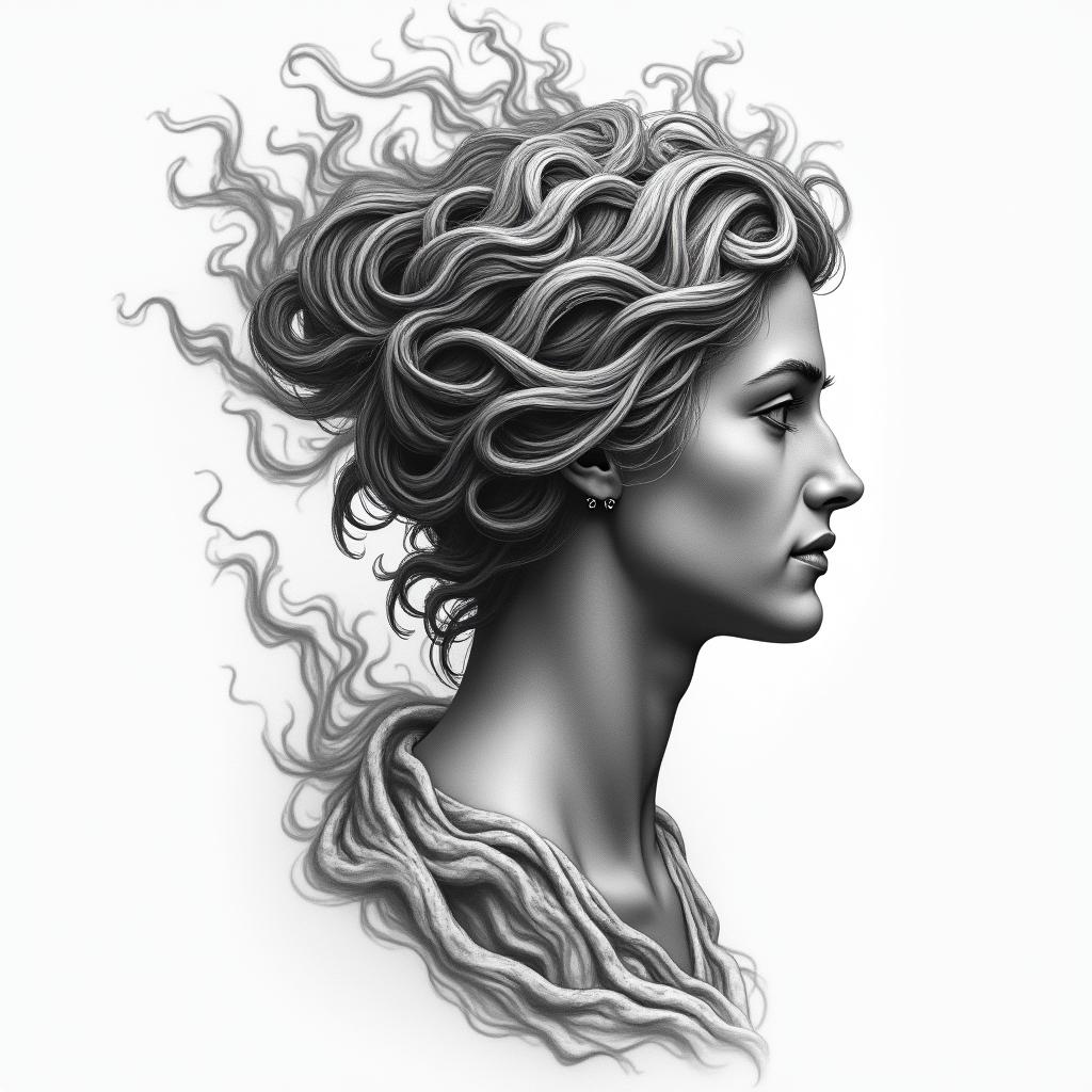 Athena, the goddess of war, firehigly detailed tattoo - Variation 27