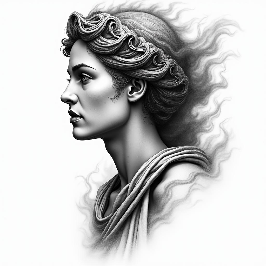 Athena, the goddess of war, firehigly detailed tattoo - Variation 26