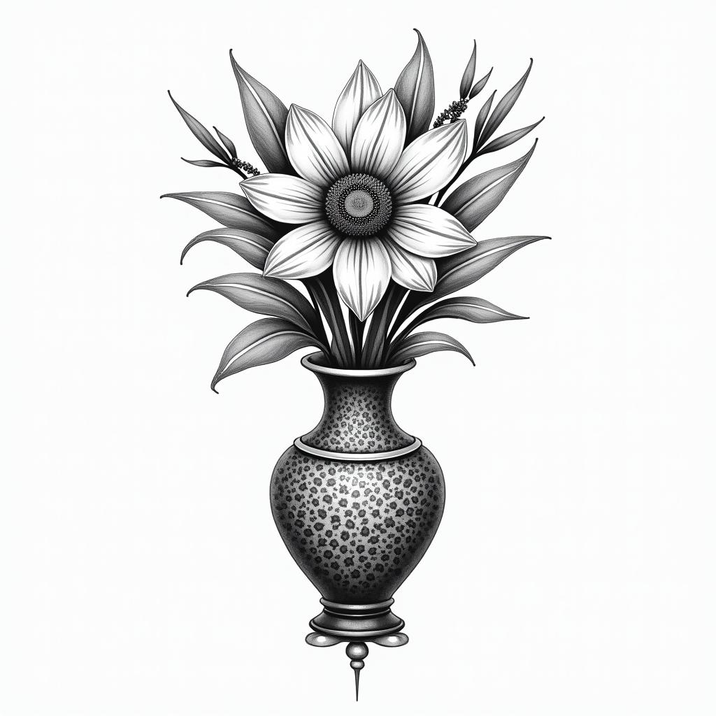 mexican style flower vasehigly detailed tattoo