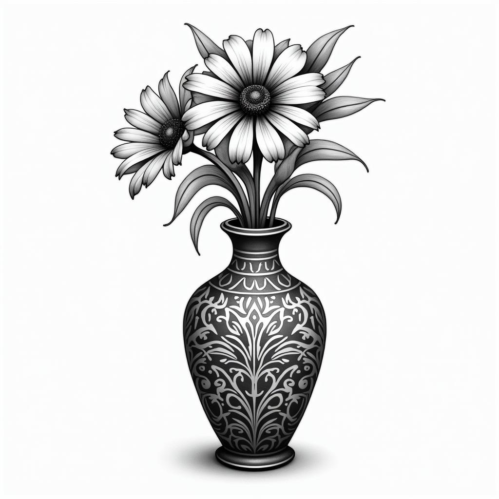 mexican style flower vasehigly detailed tattoo - Variation 2