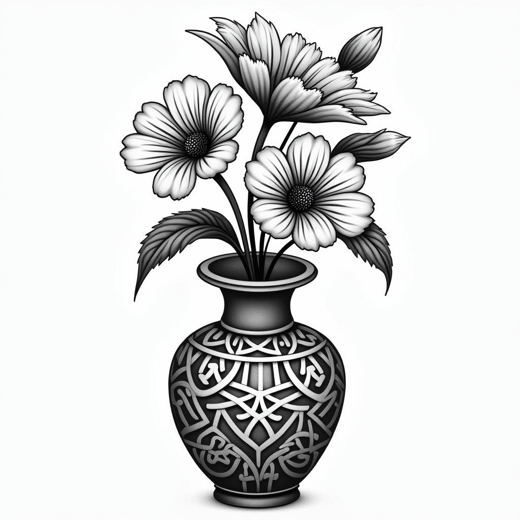 mexican style flower vasehigly detailed tattoo - Variation 3