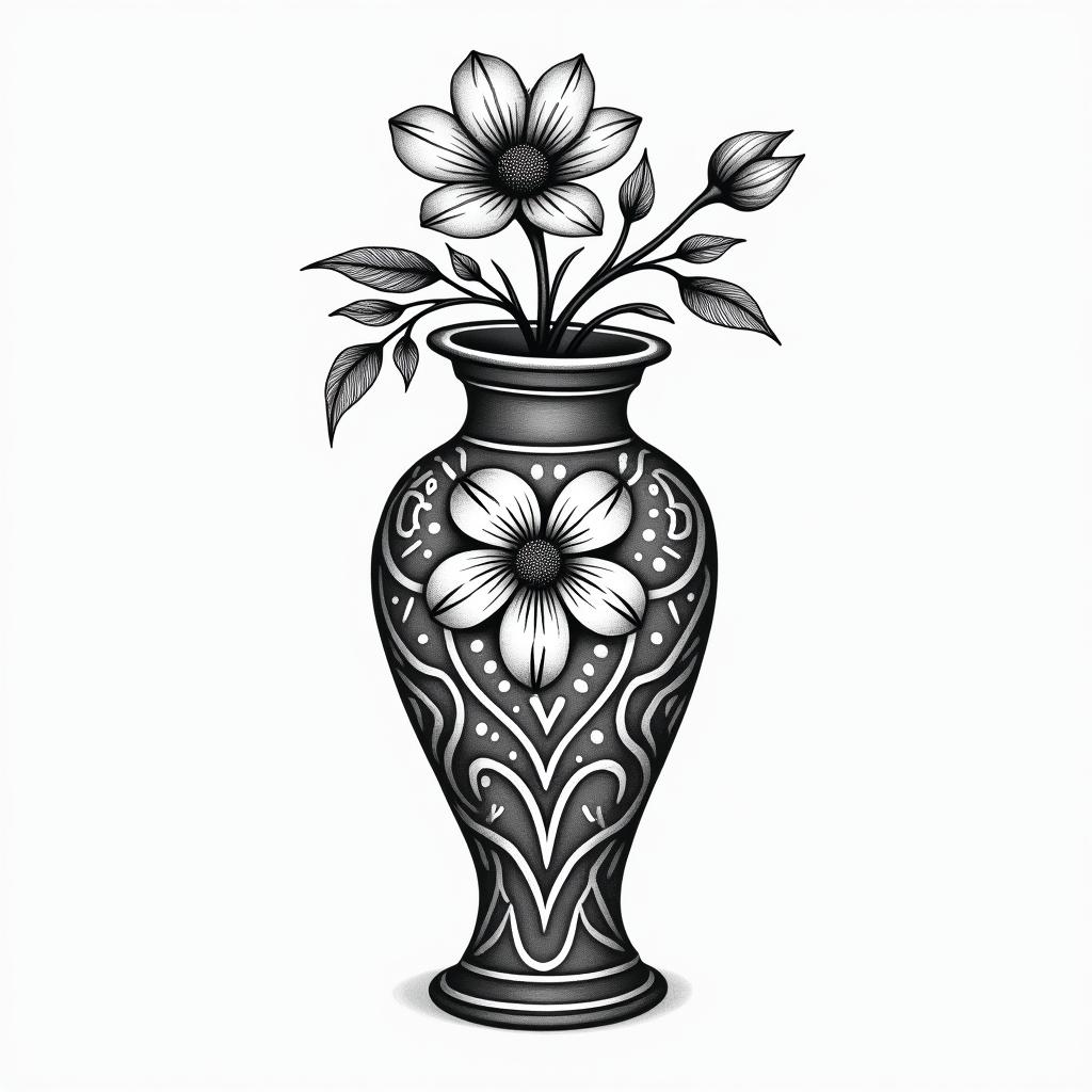 mexican style flower vasehigly detailed tattoo - Variation 4