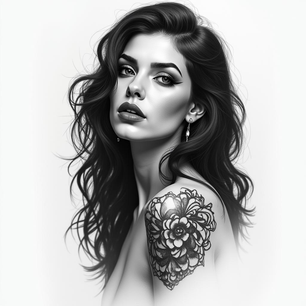 Catrina womanin realism tattoo style, featuring a highly detailed, lifelike, capturing every detail, photorealistic, ultra realistic, intricate shading, smooth and sharp,   - Variation 3