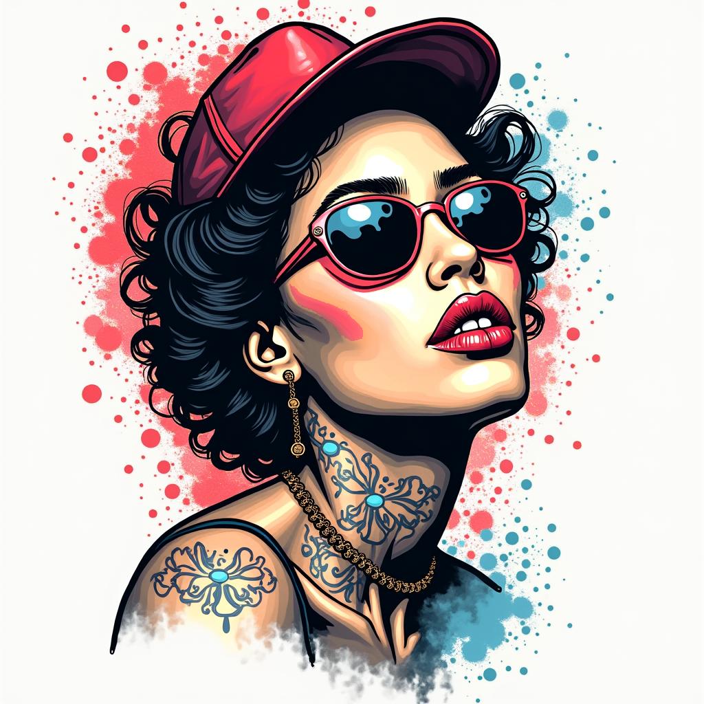 Haitiin pop art style tattoo, featuring bold and vibrant colors, exaggerated outlines, iconic imagery, inspired by comic books and speech bubbles, comic book characters, retro pop culture