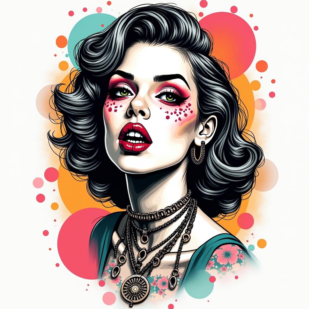 Billiein pop art style tattoo, featuring bold and vibrant colors, exaggerated outlines, iconic imagery, inspired by comic books and speech bubbles, comic book characters, retro pop culture - Variation 4