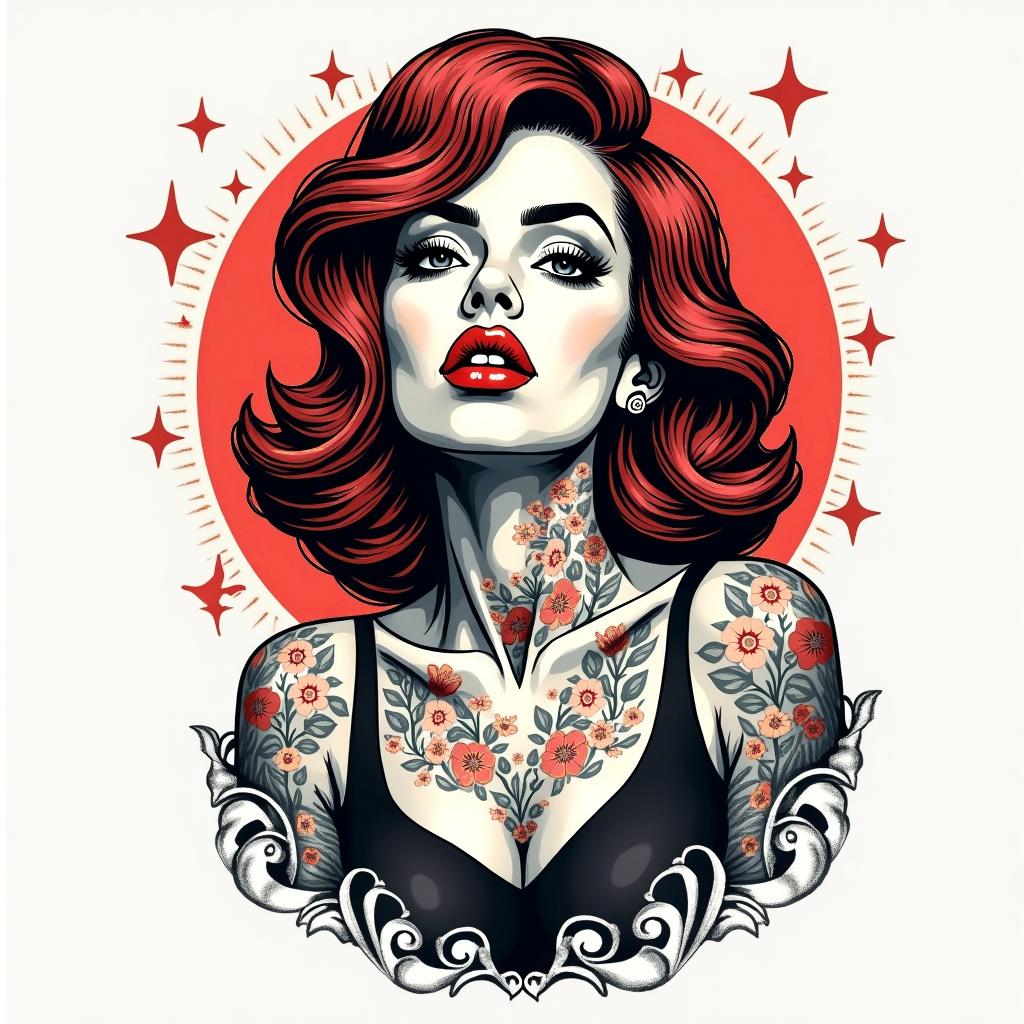 Billiein pop art style tattoo, featuring bold and vibrant colors, exaggerated outlines, iconic imagery, inspired by comic books and speech bubbles, comic book characters, retro pop culture - Variation 3
