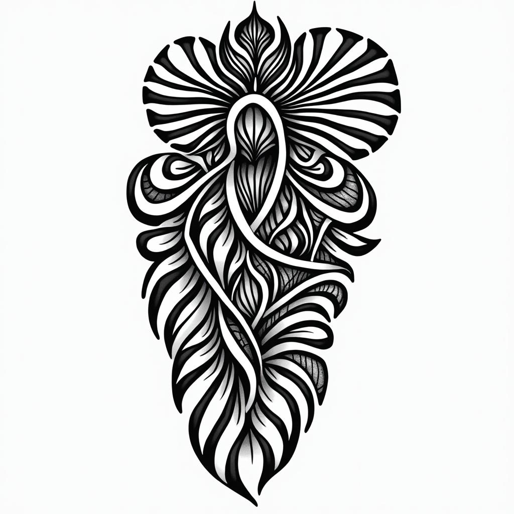 Victory, Guarujá, Cancer, lesbianin tribal tattoo style, featuring bold and black geometric shapes, curved lines, intertwine and flow seamlessly, creating a powerful and symbolic design, polynesian and maori styles - Variation 3