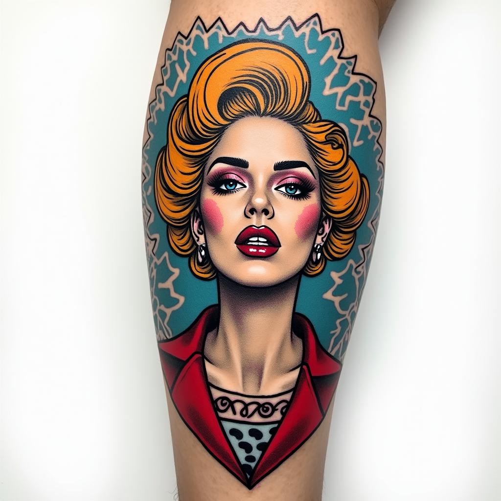 Thiago Marangoni, Pisces, 28 years old, Sumaréin pop art style tattoo, featuring bold and vibrant colors, exaggerated outlines, iconic imagery, inspired by comic books and speech bubbles, comic book characters, retro pop culture - Variation 2