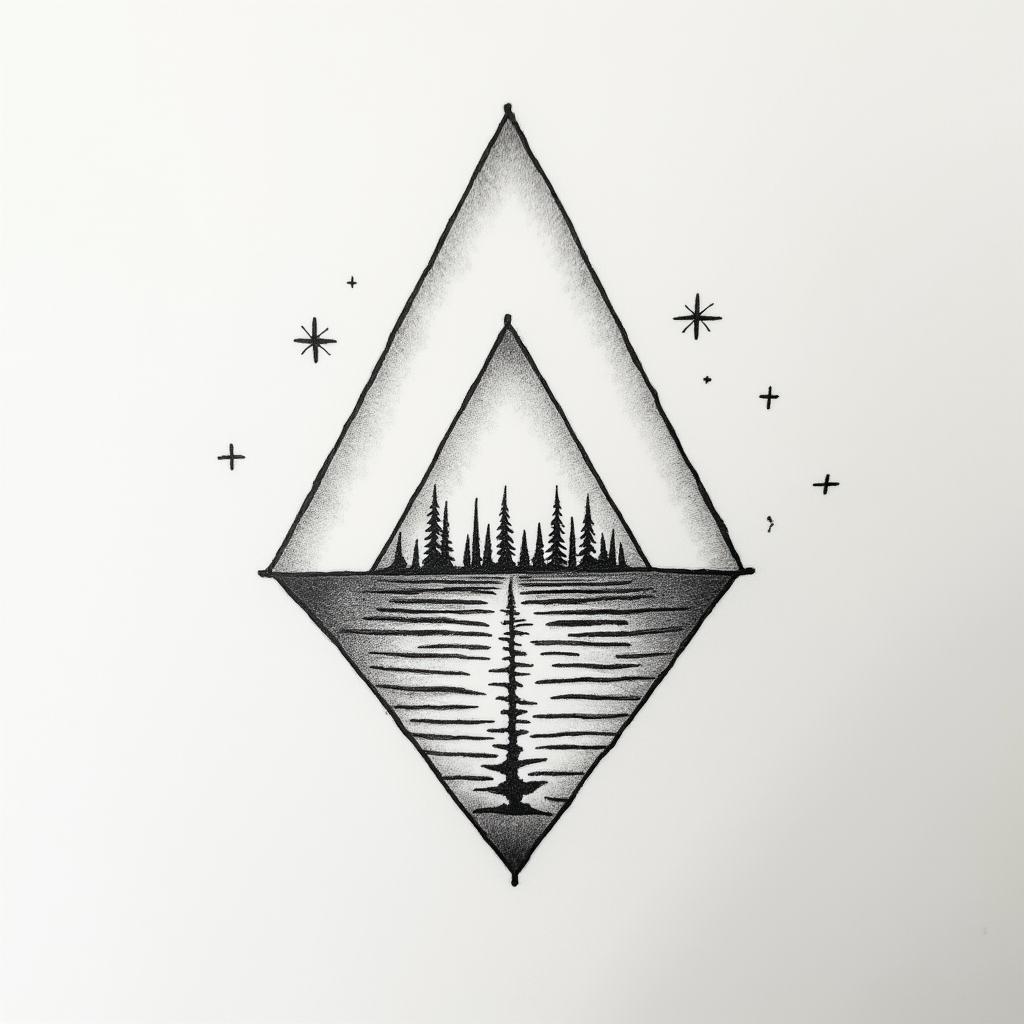 I want a couple tattoo to remember our Florida vacationin minimalist style tattoo, featuring simple shapes and fine lines, with minimal shading and details, tiny triangles, creating a sense of balance and harmony - Variation 3