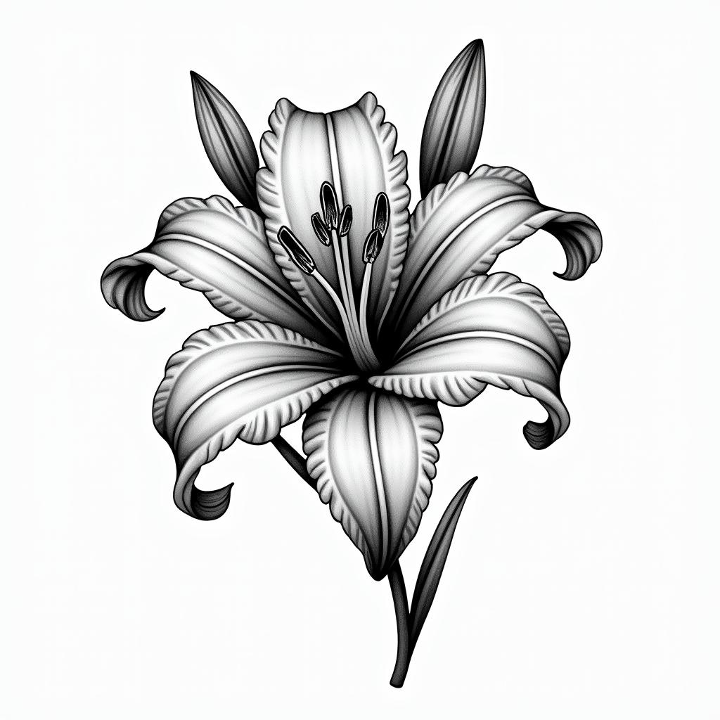 A lily with letteringin bohemian style tattoo, 8k - Variation 1