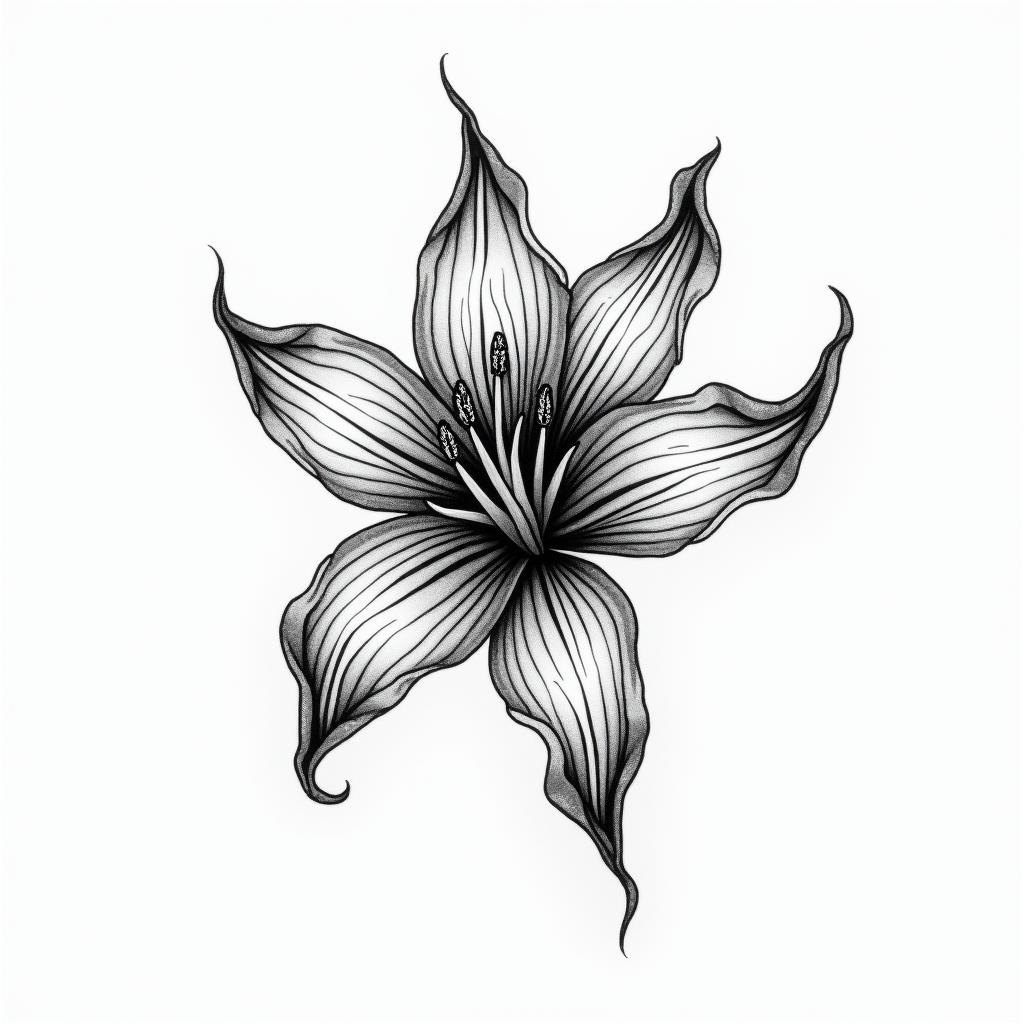 A lily with letteringin bohemian style tattoo, 8k - Variation 3