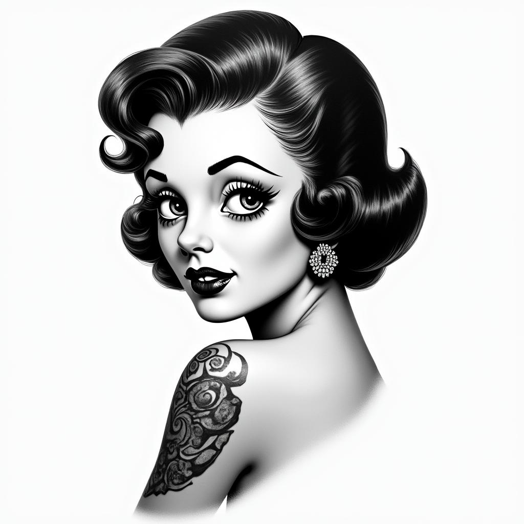 50s style Betty boophigly detailed tattoo - Variation 3