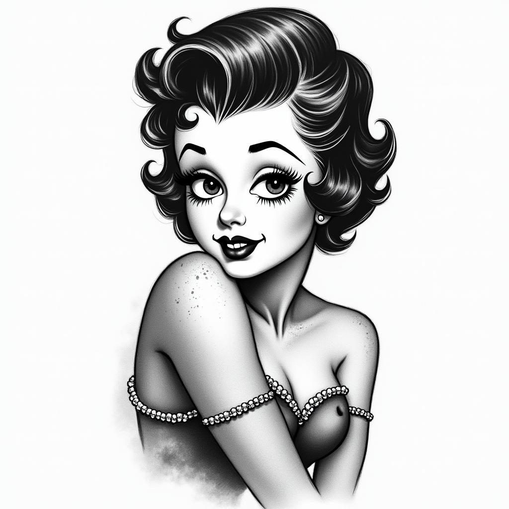 50s style Betty boophigly detailed tattoo - Variation 4