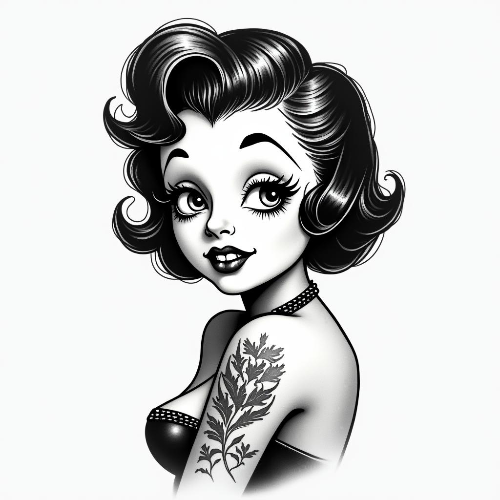 50s style Betty boophigly detailed tattoo - Variation 2