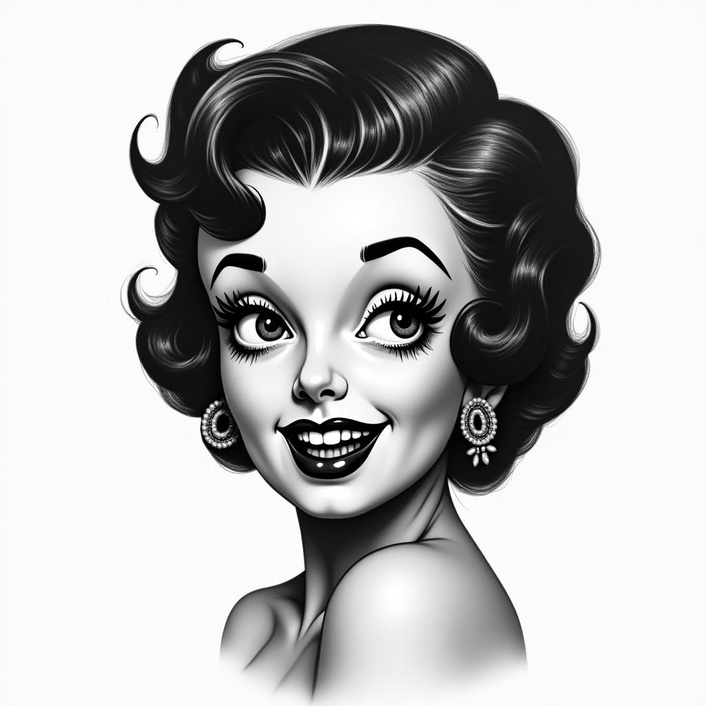 50s style Betty boopin portrait tattoo style, featuring a highly realistic and detailed depiction - Variation 4