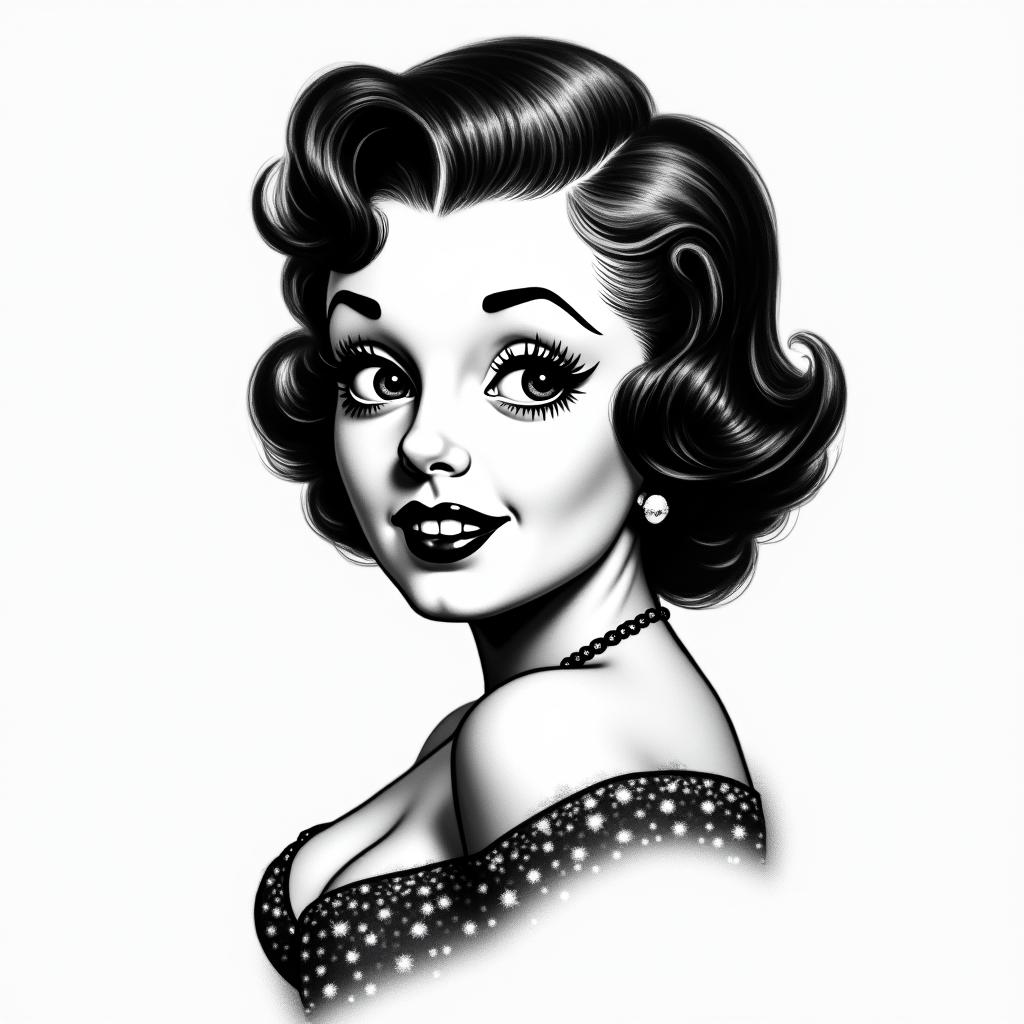 50s style Betty boopin portrait tattoo style, featuring a highly realistic and detailed depiction - Variation 2