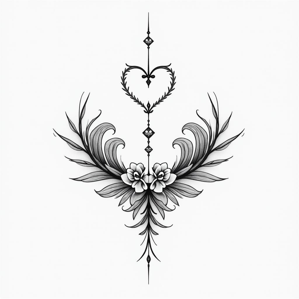 Memorial for brother that passed awayin Modest style tattoo, featuring soft, delicate line work with simple and meaningful symbols, gentle waves, a heart, evoking a sense of serenity and grace, - Variation 2