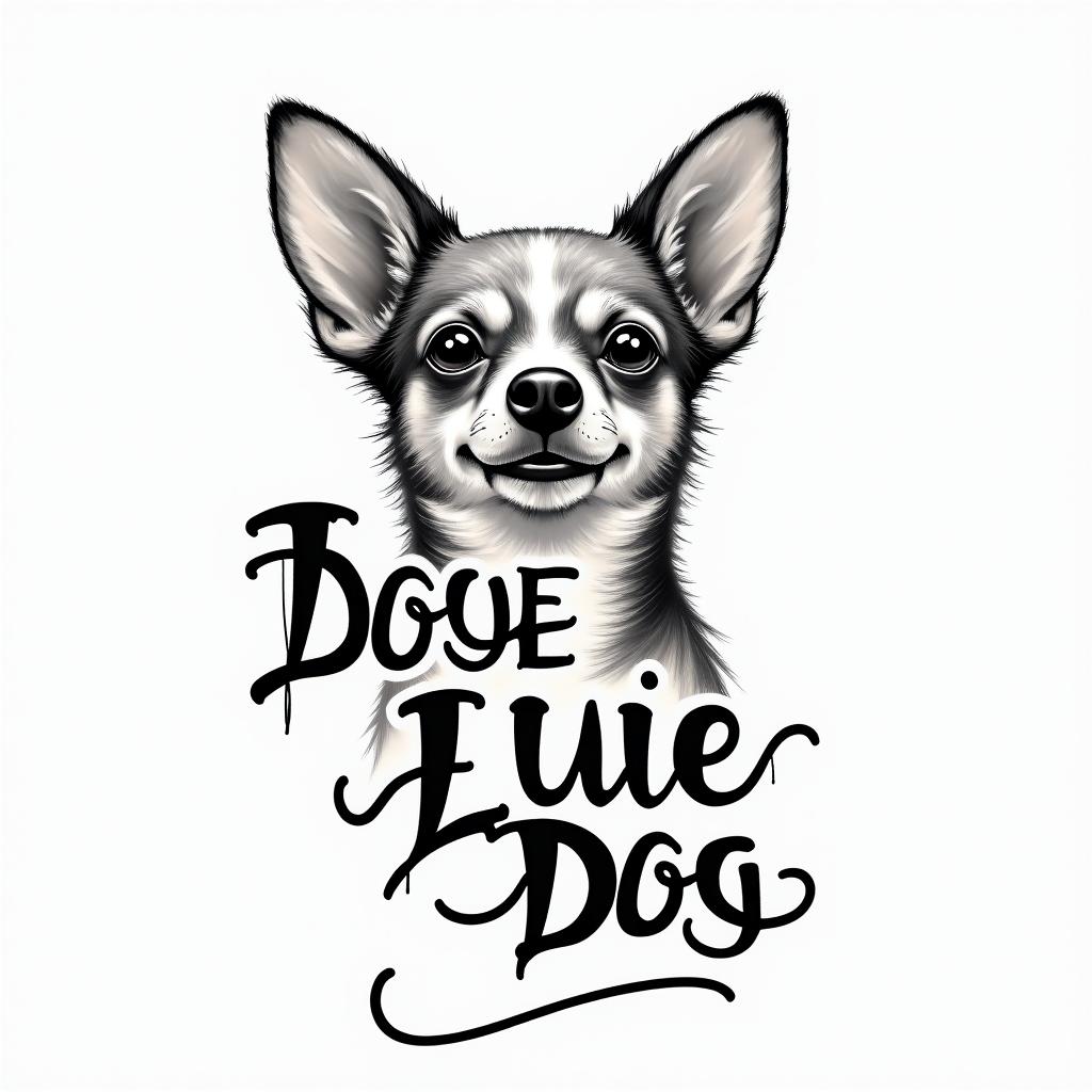 José Luis December Chihuahuatext-based tattoo, japanese font ultra-realistic, perfectly placed, high-quality font design, photo-realistic shading, 8k, high quality, finely detailed typograph - Variation 4