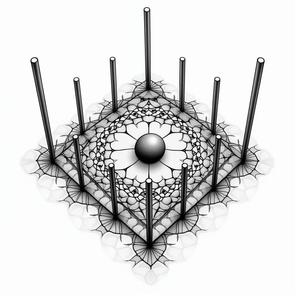 Rugby scrum with the phrase "Don't hold back for the scrum" with the posts and ball. in geometric style tattoo, blending hexagons, mandala-inspired patterns, symmetrical and fractal design, clean lines, sharp angles - Variation 2