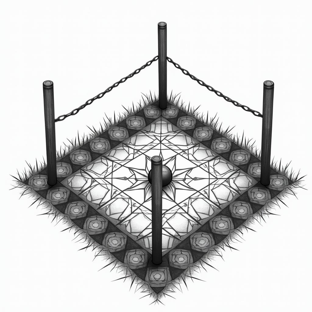 Rugby scrum with the phrase "Don't hold back for the scrum" with the posts and ball. in geometric style tattoo, blending hexagons, mandala-inspired patterns, symmetrical and fractal design, clean lines, sharp angles - Variation 3