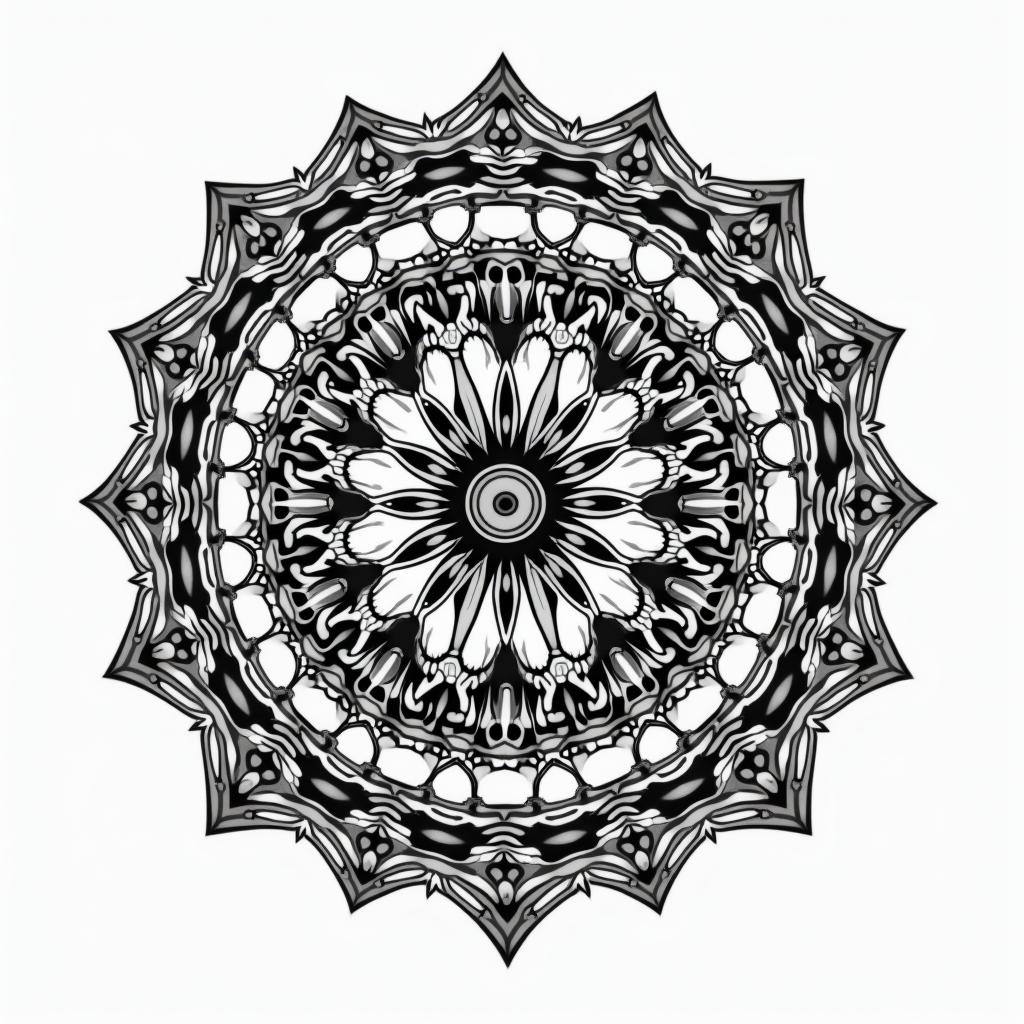 Motorcycle chain with a wheelin dotwork style tattoo, complex mandala patterns, interlocking geometric shapes with sharp symmetry, clean lines, sharp angles - Variation 4