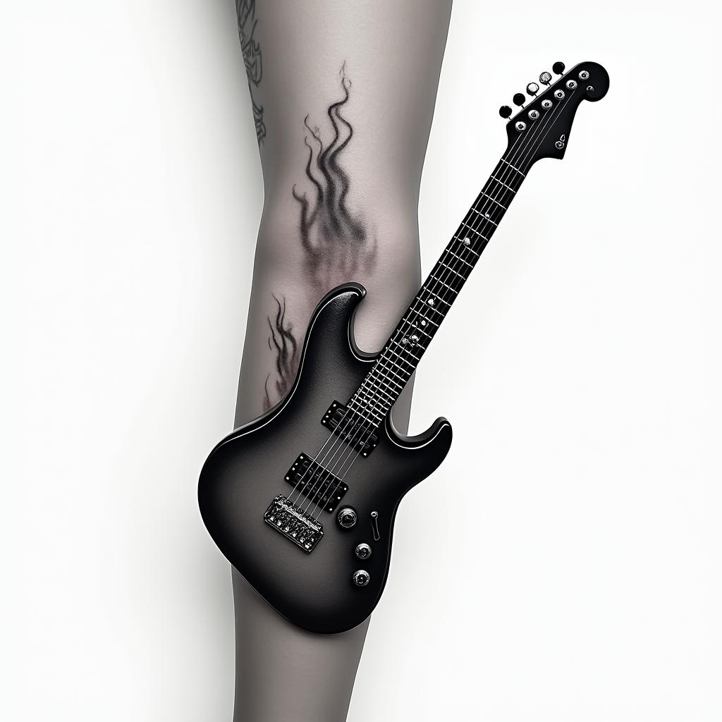 guitar on fire burning on arm tattoohigly detailed tattoo - Variation 4