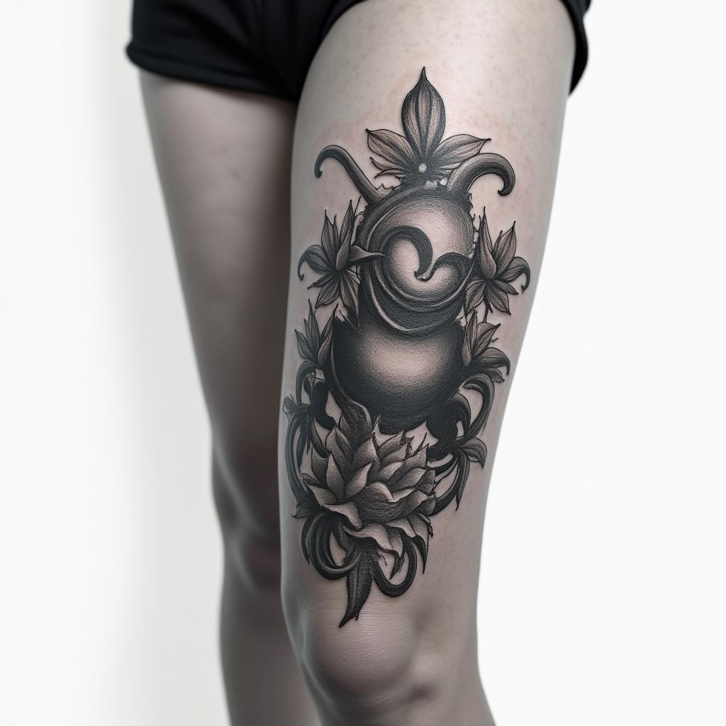 Tattoo on the calfhigly detailed tattoo - Variation 3