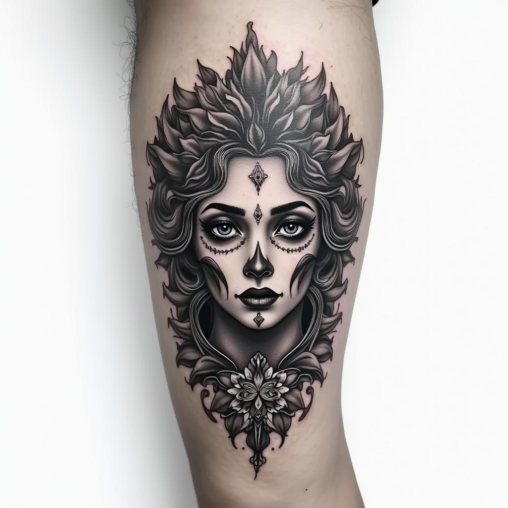 Tattoo on the calfhigly detailed tattoo - Variation 4
