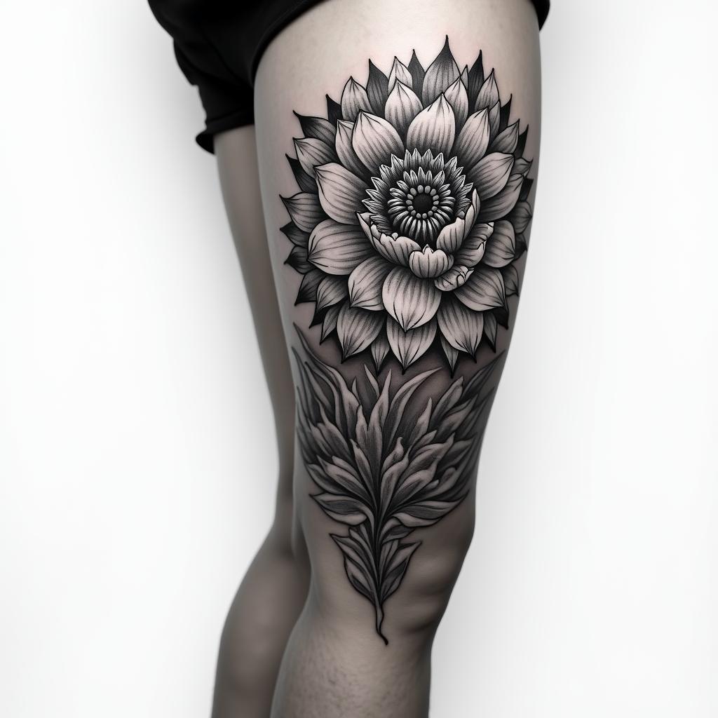 Tattoo on the calfhigly detailed tattoo