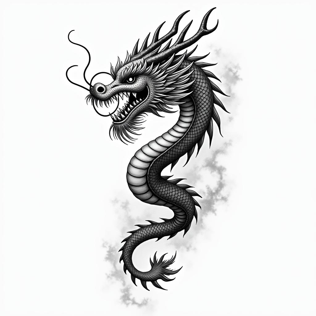 Dragonin japanese style tattoo, detailed tattoo, traditional japanese culture tattoo, mythology, 8k - Variation 8