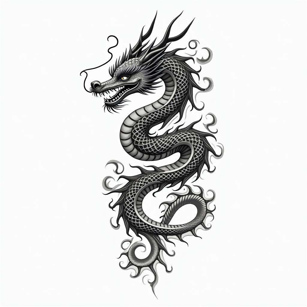 Dragonin japanese style tattoo, detailed tattoo, traditional japanese culture tattoo, mythology, 8k - Variation 5