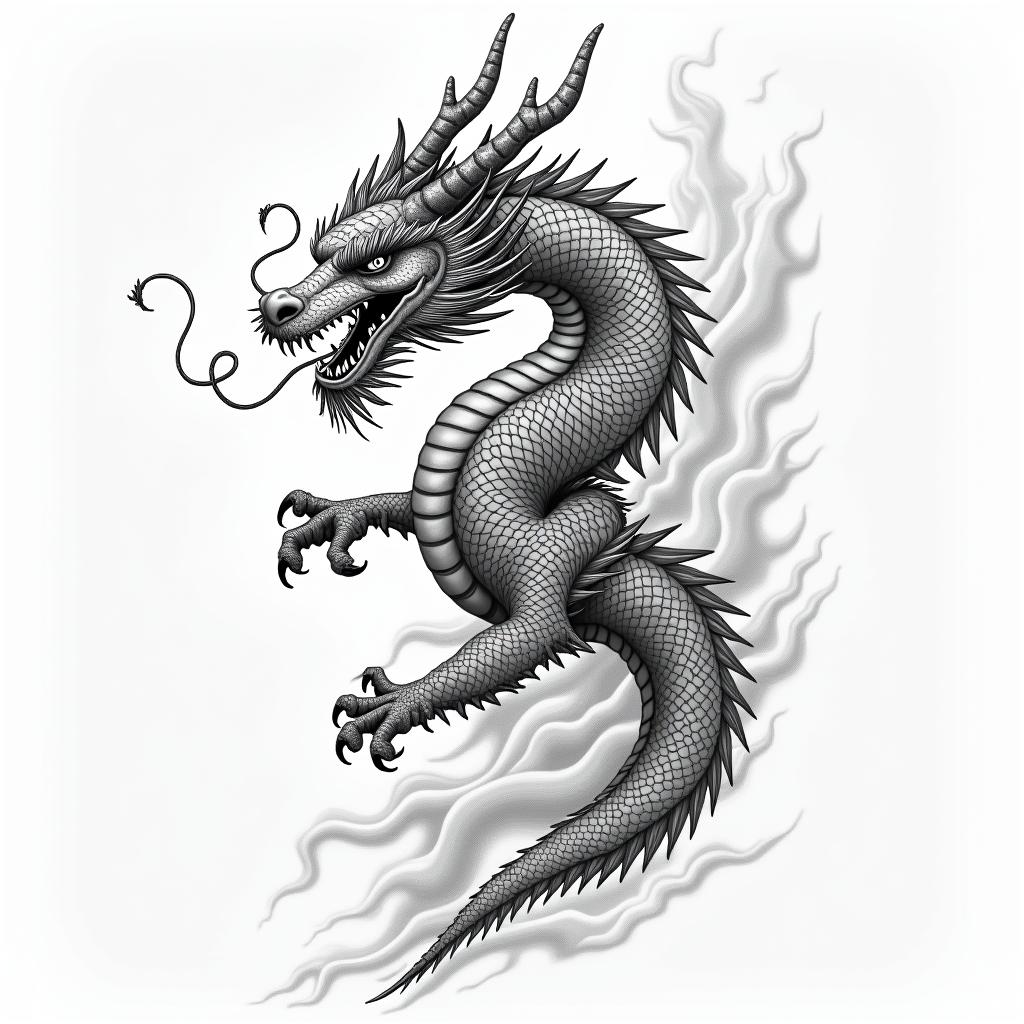 Dragonin japanese style tattoo, detailed tattoo, traditional japanese culture tattoo, mythology, 8k - Variation 7
