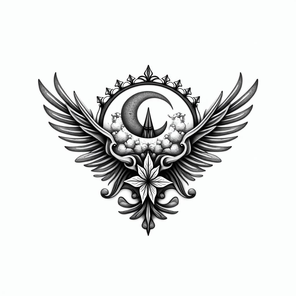 An abstract tattoo design featuring ocean waves and elements symbolizing pride and happiness, coupled with stylized initials or a family crest, representing family and cherished beach memories, with no specific color palette.higly detailed tattoo - Variation 2
