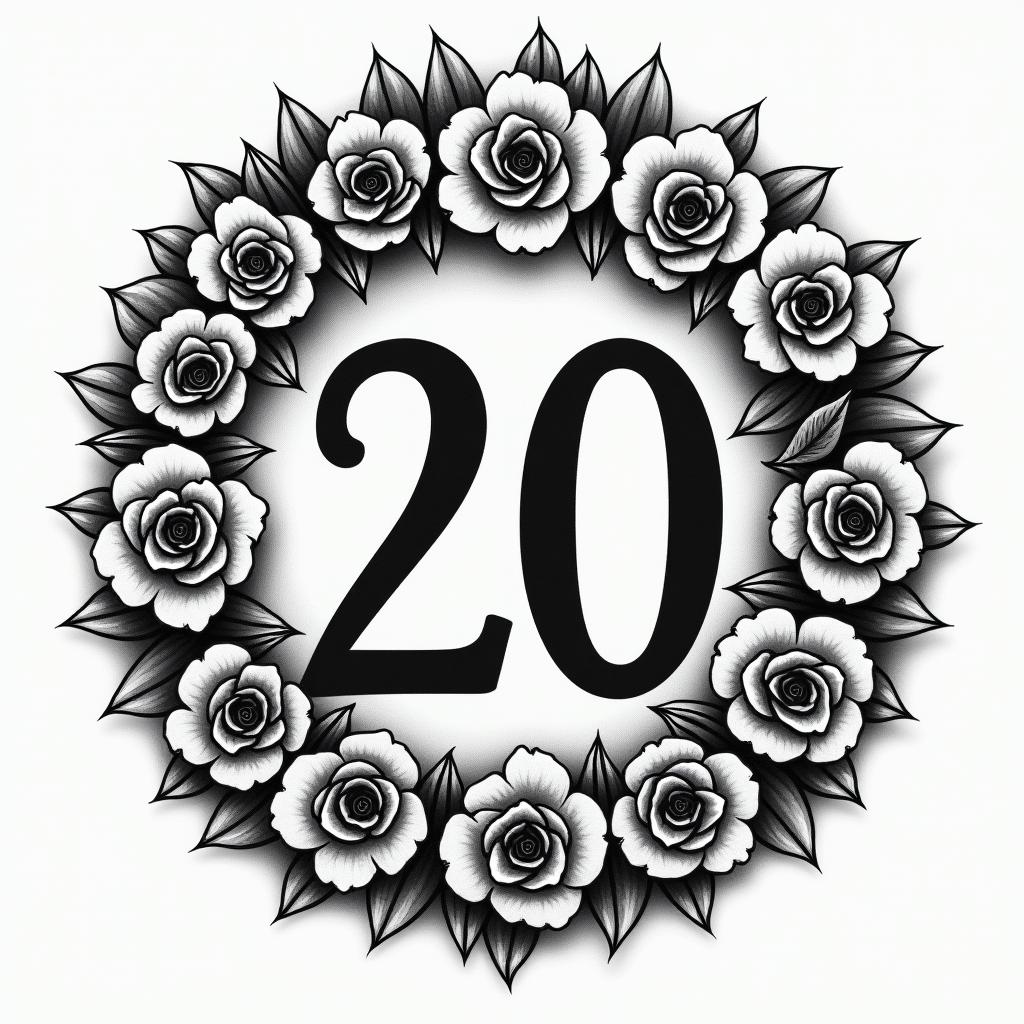Matchbox 20 circle. Lettering around the 20higly detailed tattoo - Variation 4