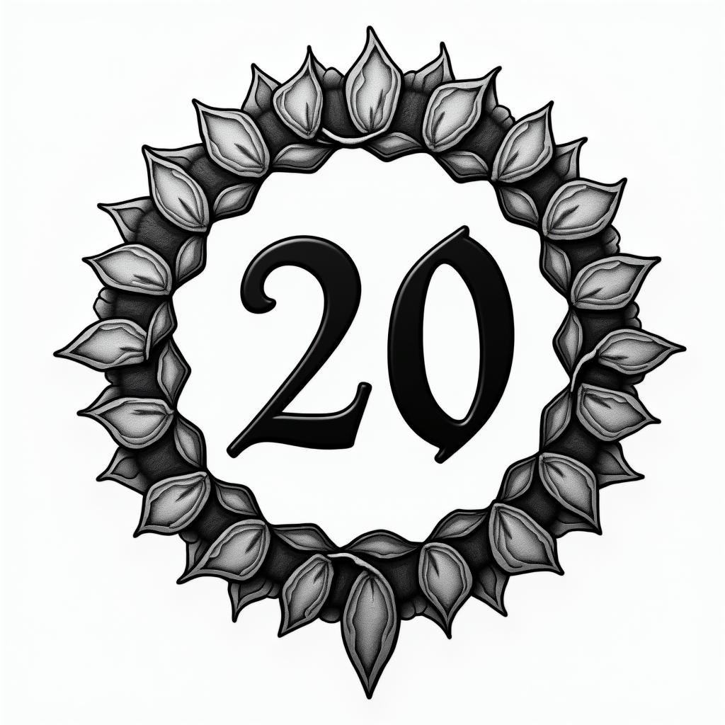 Matchbox 20 circle. Lettering around the 20text-based tattoo, gothic font ultra-realistic, perfectly placed, high-quality font design, photo-realistic shading, 8k, high quality, finely detailed typography - Variation 1