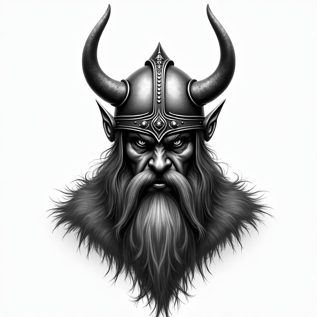 Fierce Viking with intricate helmet designhigly detailed tattoo - Variation 16