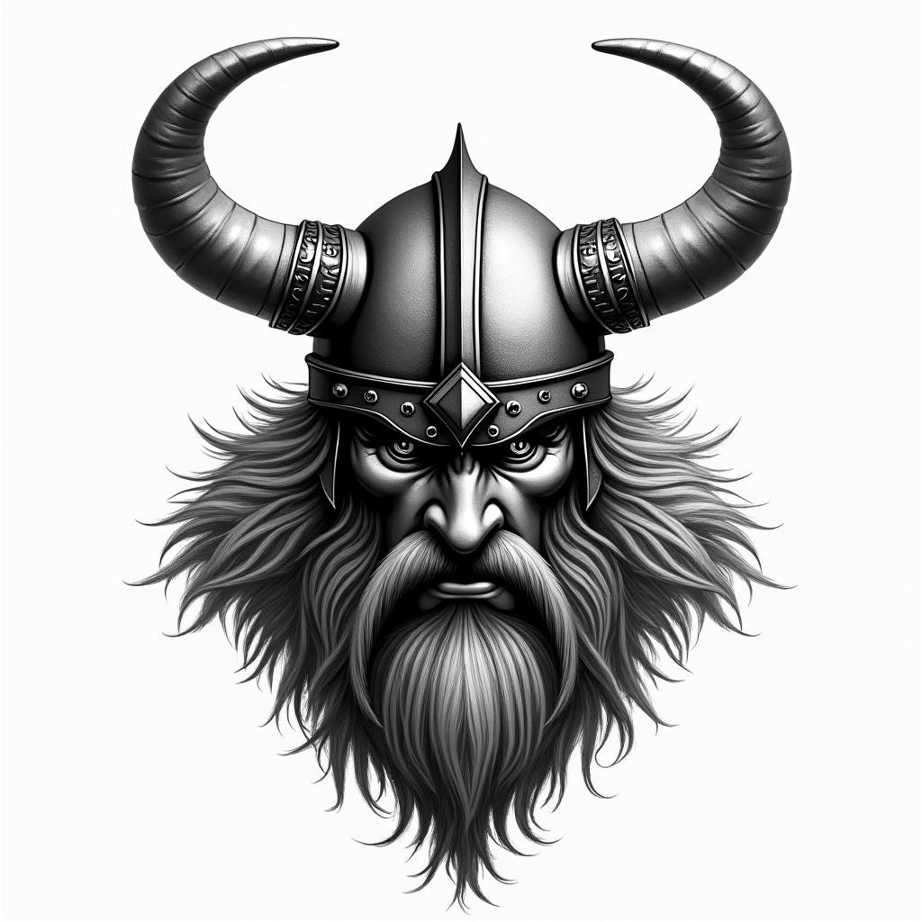Fierce Viking with intricate helmet designhigly detailed tattoo - Variation 14