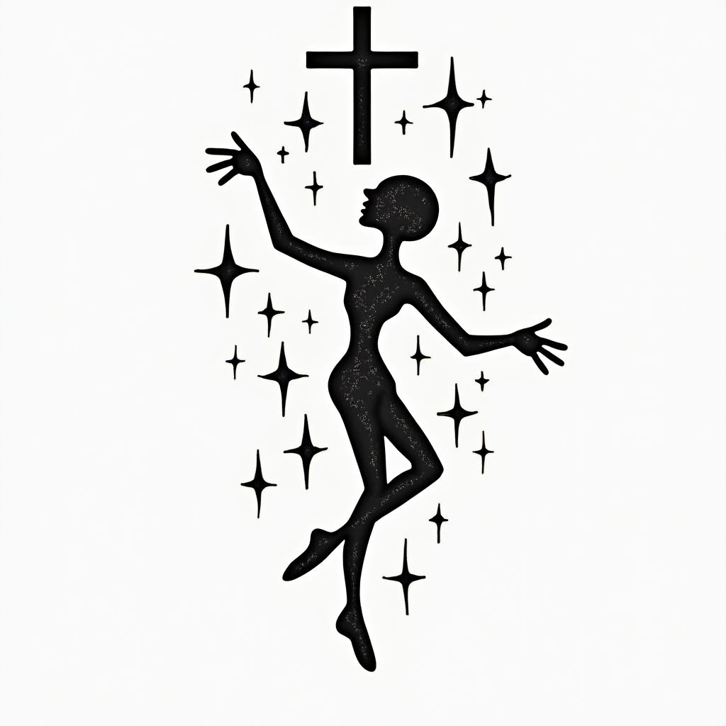 Make me a tattoo that has the name Tina Marie on it and make it with stars and a cross with the Bible verse 
proverb 31:31abstract dancing figures in Keith Haring style, featuring bold black outlines and solid color fills, figures posed in dynamic and playful dance movements, minimalist design