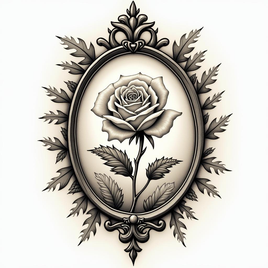 Craft, scale, born in 2000in victorian style tattoo, featuring vintage and elegant elements, ornate frames, roses, antique, sepia-toned color scheme - Variation 2