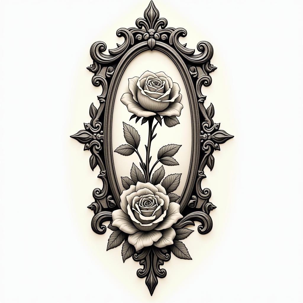 Craft, scale, born in 2000in victorian style tattoo, featuring vintage and elegant elements, ornate frames, roses, antique, sepia-toned color scheme - Variation 3