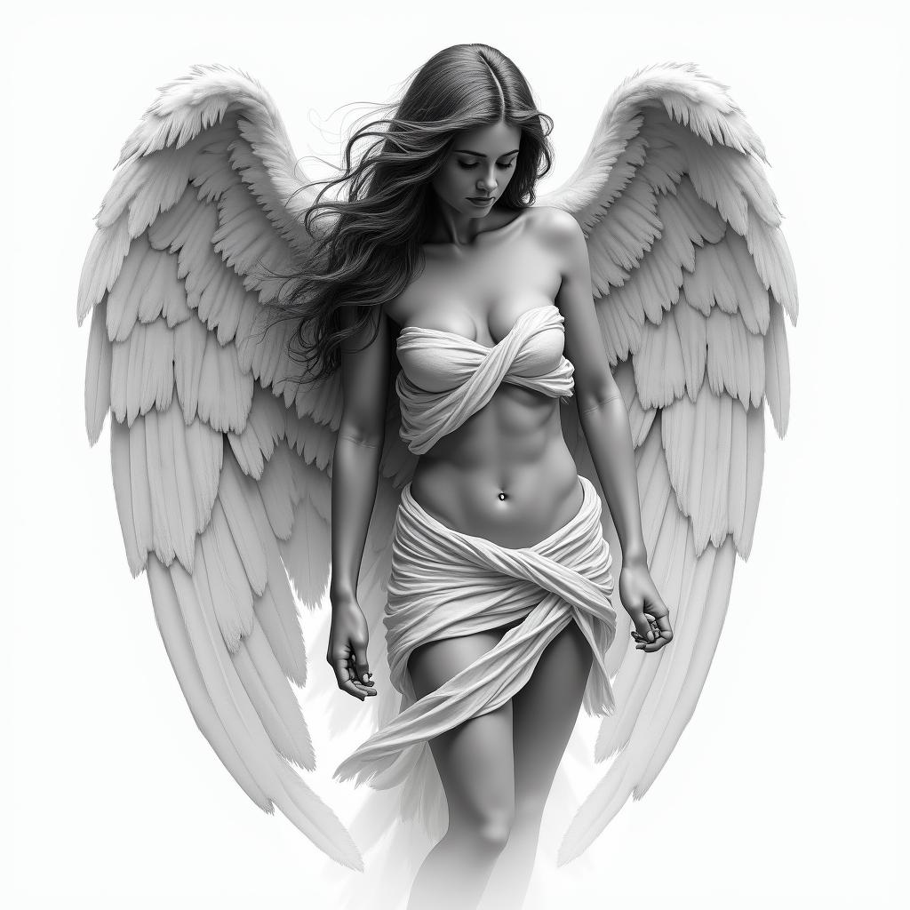 Guadarian angelin realism tattoo style, featuring a highly detailed, lifelike, capturing every detail, photorealistic, ultra realistic, intricate shading, smooth and sharp,   - Variation 8
