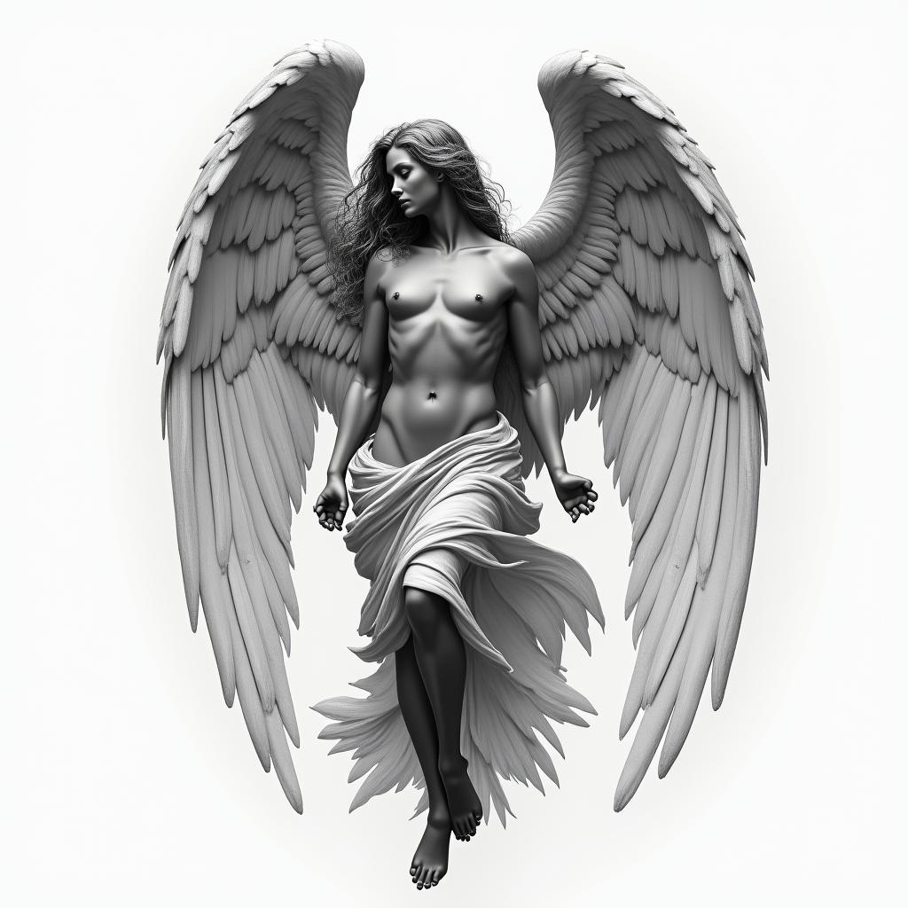 Guadarian angelin realism tattoo style, featuring a highly detailed, lifelike, capturing every detail, photorealistic, ultra realistic, intricate shading, smooth and sharp,   - Variation 6