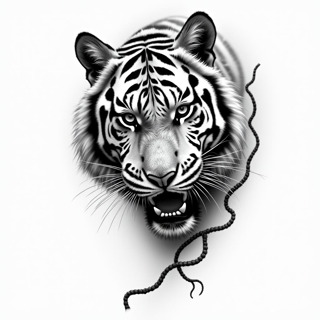 Tiger vinesin realism tattoo style, featuring a highly detailed, lifelike, capturing every detail, photorealistic, ultra realistic, intricate shading, smooth and sharp, - Variation 3