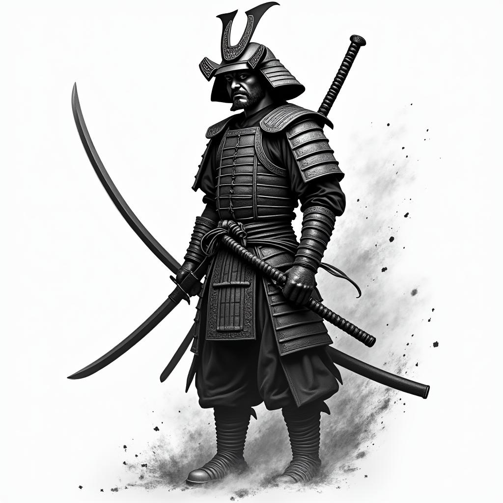 Samurai with a katanahigly detailed tattoo - Variation 23