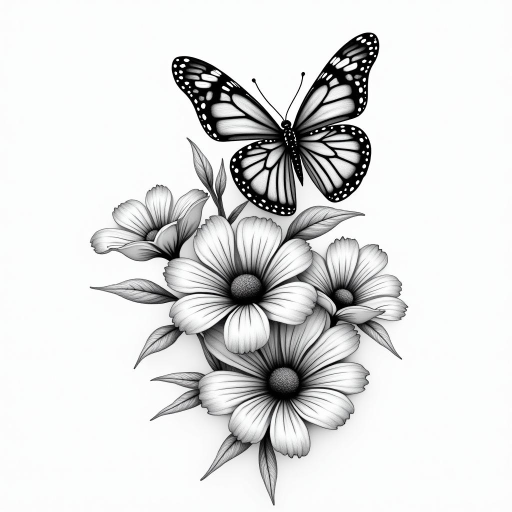 We are of flowers with butterfly.higly detailed tattoo - Variation 2