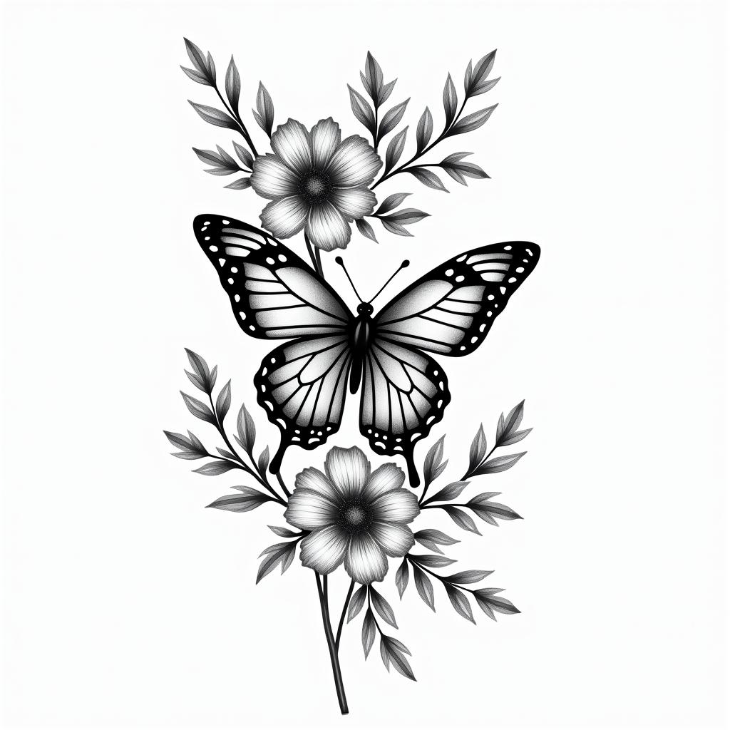 We are of flowers with butterfly.higly detailed tattoo