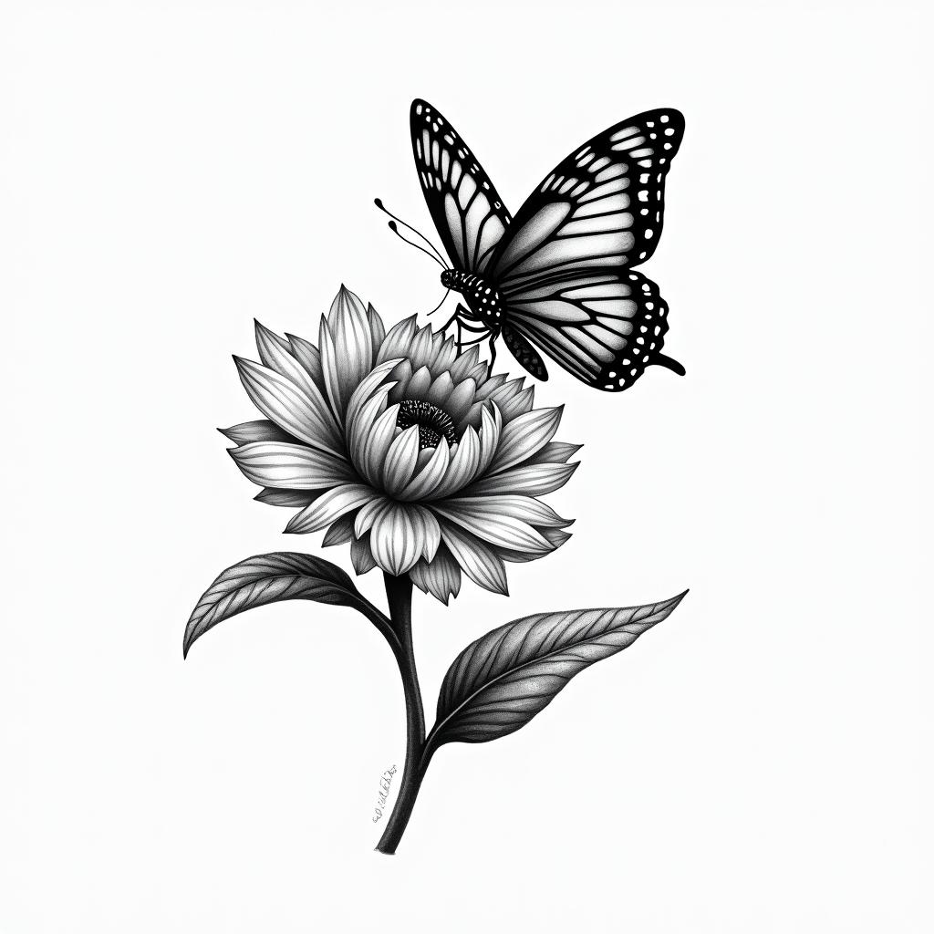 We are of flowers with butterfly.higly detailed tattoo - Variation 4