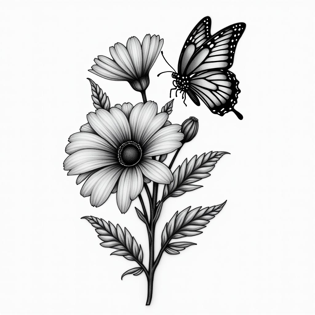 We are of flowers with butterfly.higly detailed tattoo - Variation 3